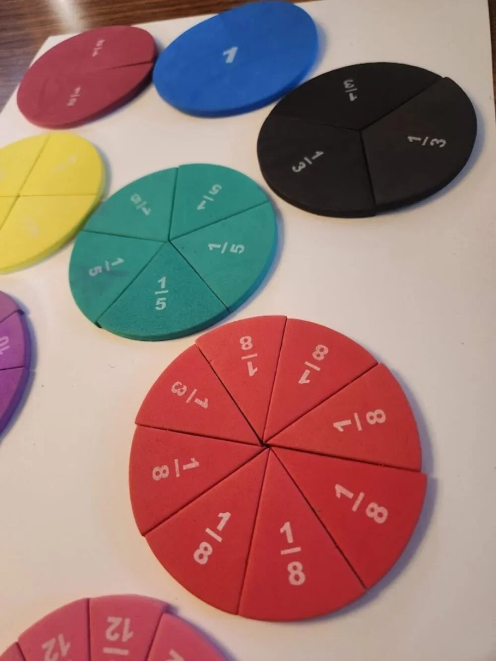 Foam Numbered Fraction Circles Math Manipulatives Toys Tools Educational Kit Set